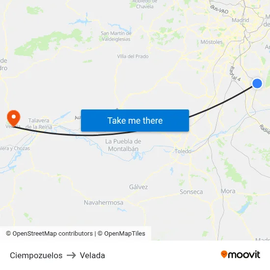 Ciempozuelos to Velada map
