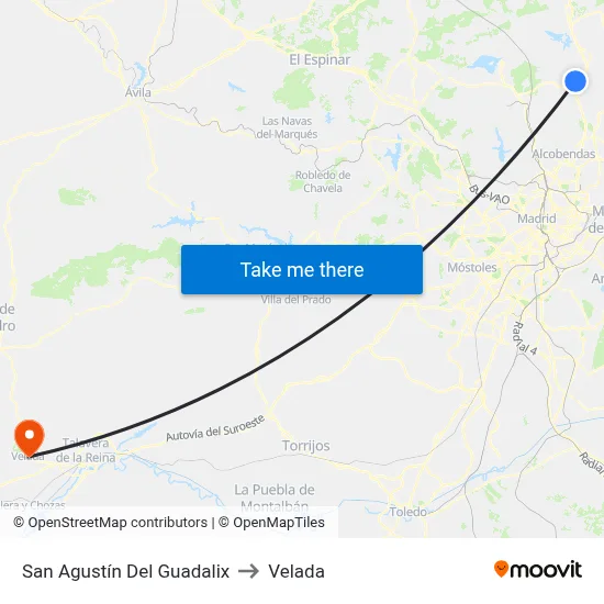 San Agustín Del Guadalix to Velada map