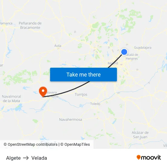 Algete to Velada map