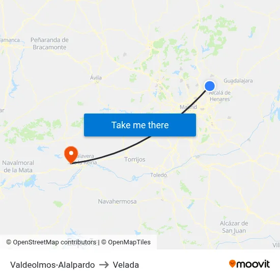 Valdeolmos-Alalpardo to Velada map