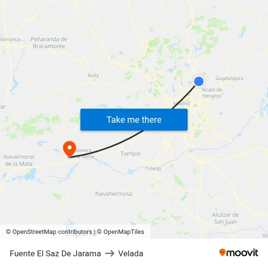 Fuente El Saz De Jarama to Velada map
