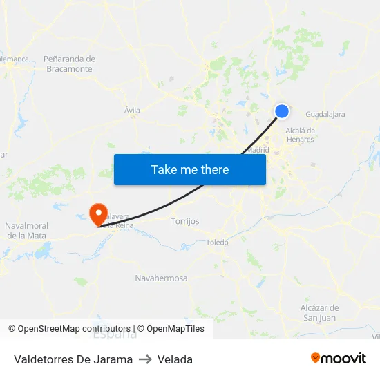 Valdetorres De Jarama to Velada map