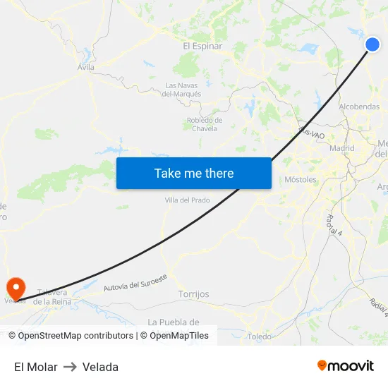 El Molar to Velada map