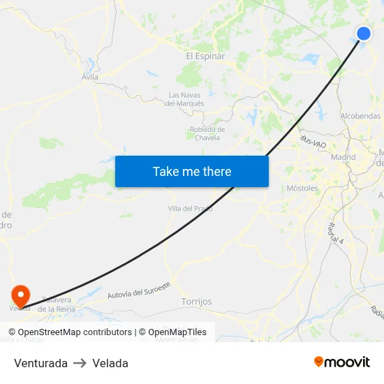Venturada to Velada map