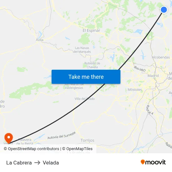 La Cabrera to Velada map