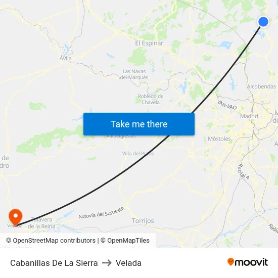 Cabanillas De La Sierra to Velada map