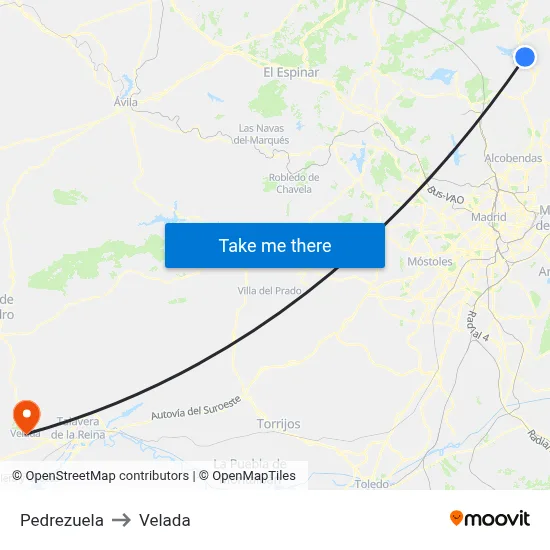 Pedrezuela to Velada map