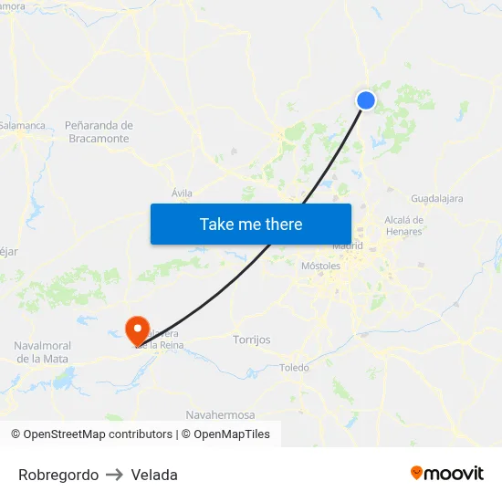 Robregordo to Velada map