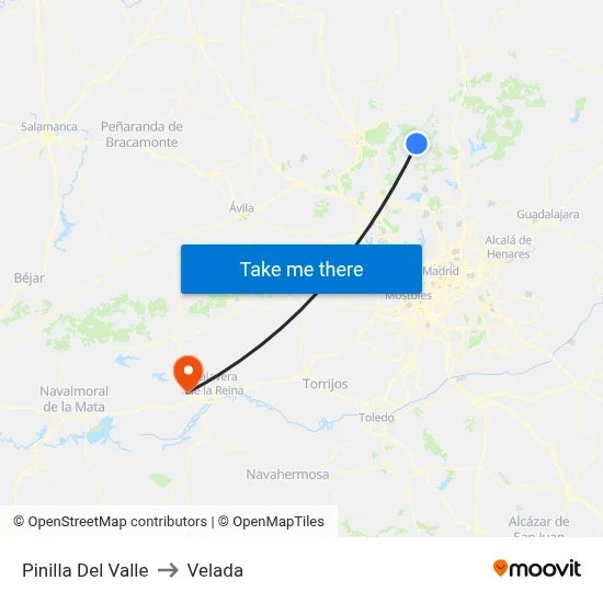 Pinilla Del Valle to Velada map