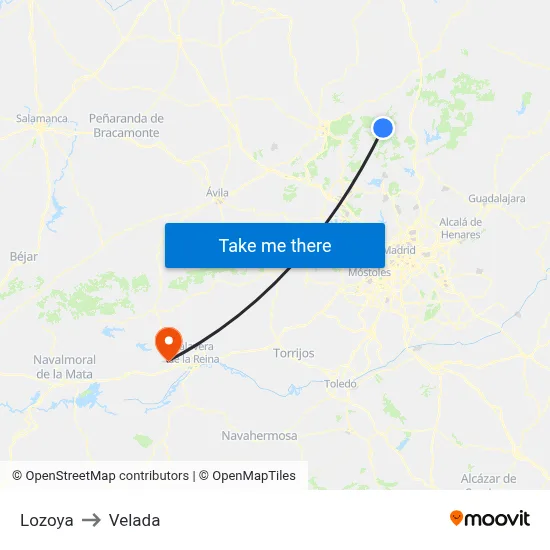 Lozoya to Velada map