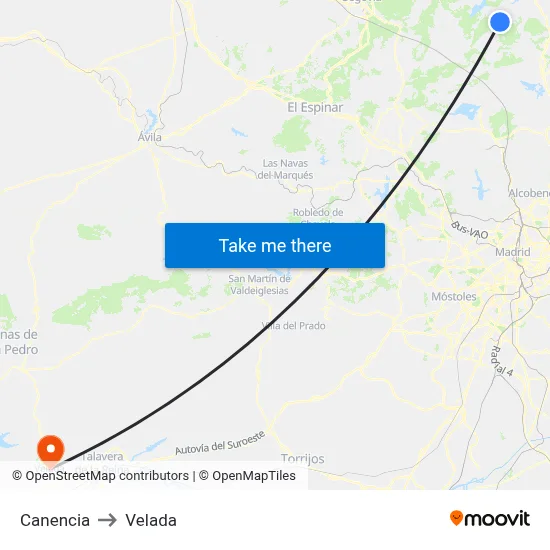 Canencia to Velada map