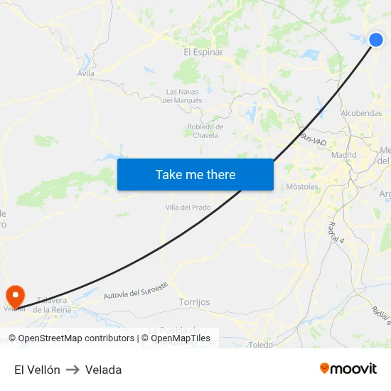 El Vellón to Velada map