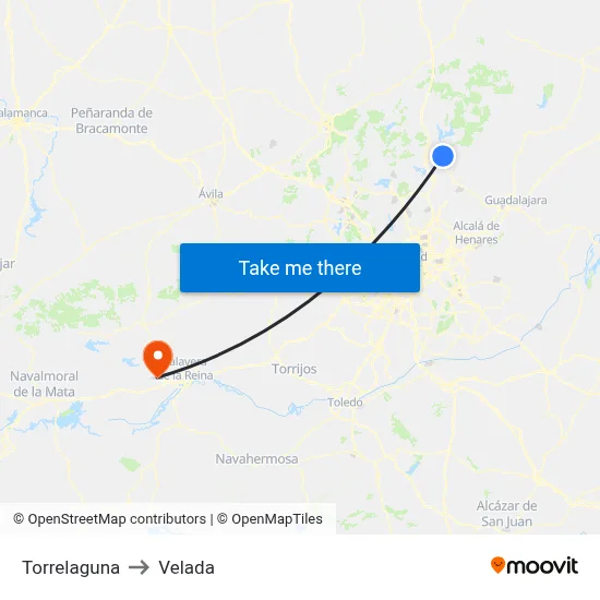 Torrelaguna to Velada map