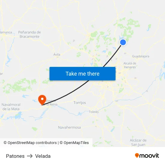 Patones to Velada map
