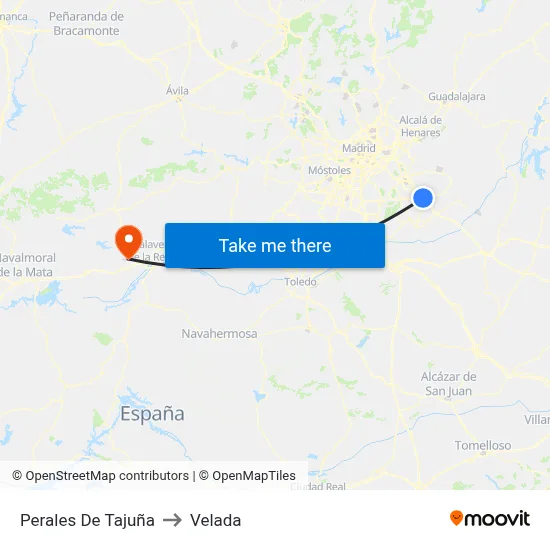 Perales De Tajuña to Velada map