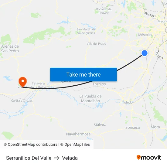 Serranillos Del Valle to Velada map