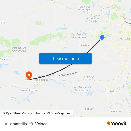 Villamantilla to Velada map