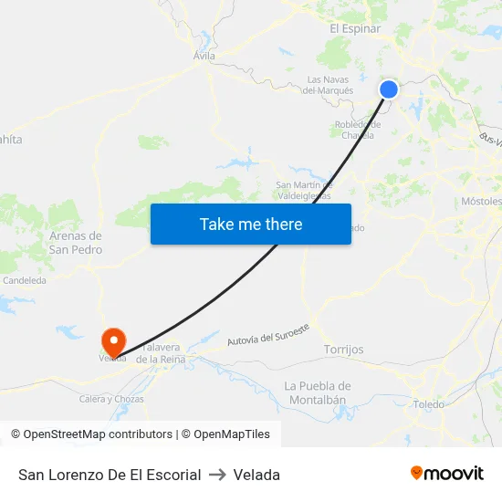 San Lorenzo De El Escorial to Velada map