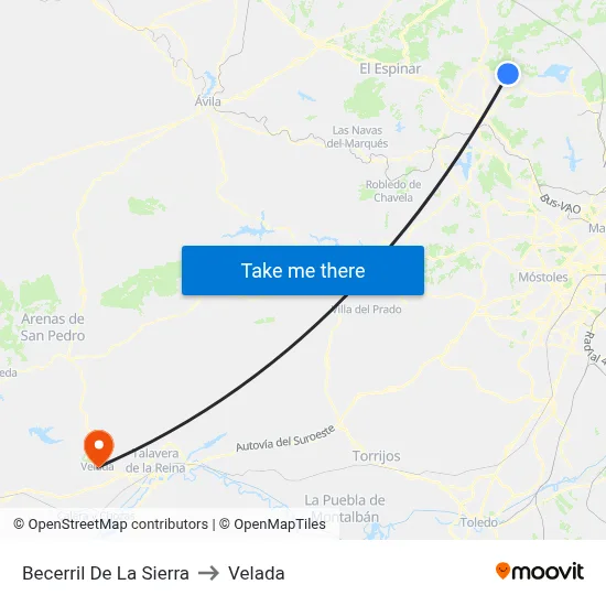 Becerril De La Sierra to Velada map