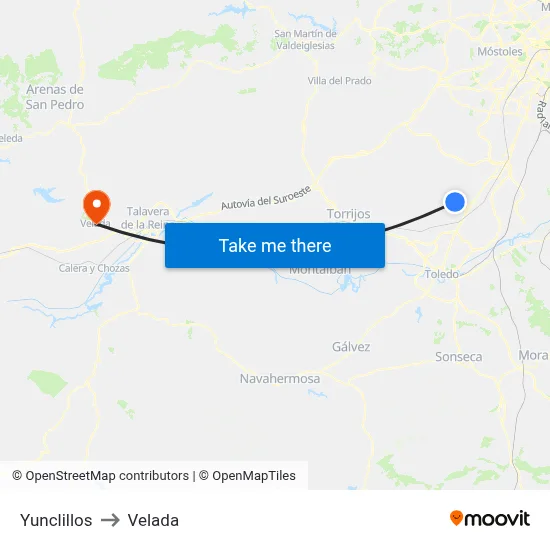 Yunclillos to Velada map