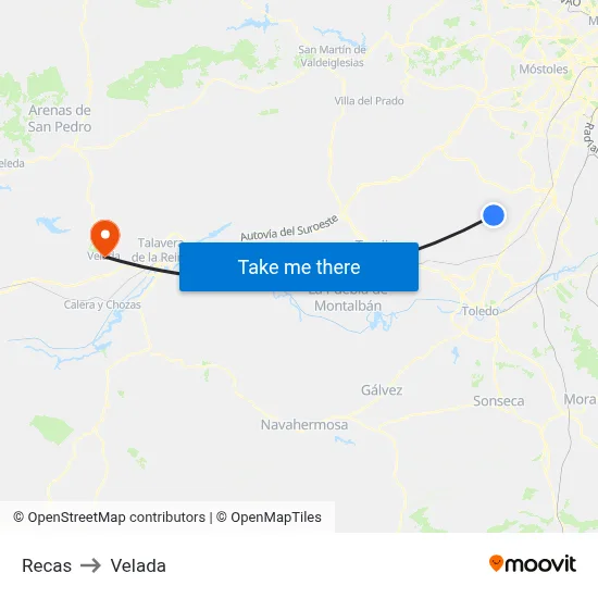 Recas to Velada map