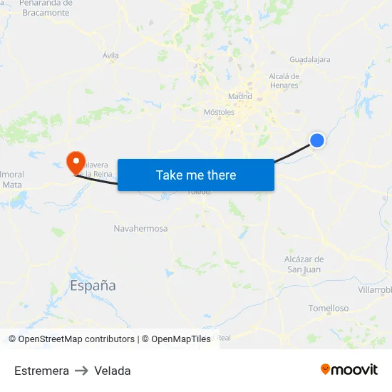 Estremera to Velada map