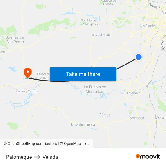 Palomeque to Velada map