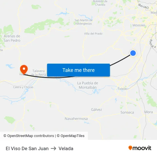 El Viso De San Juan to Velada map