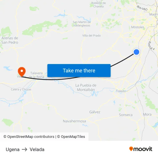 Ugena to Velada map