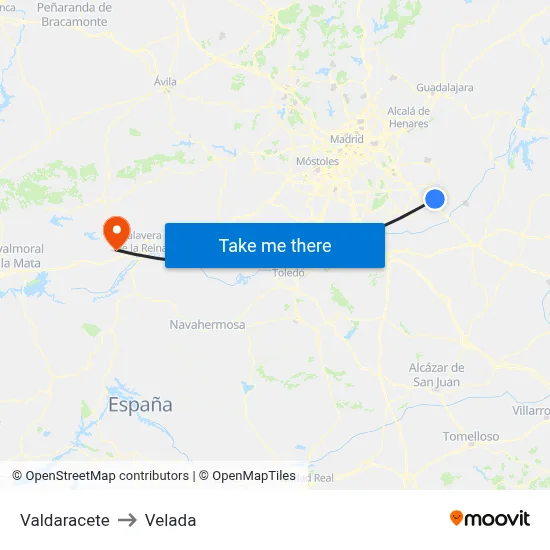 Valdaracete to Velada map