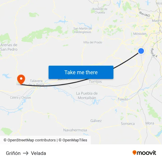 Griñón to Velada map