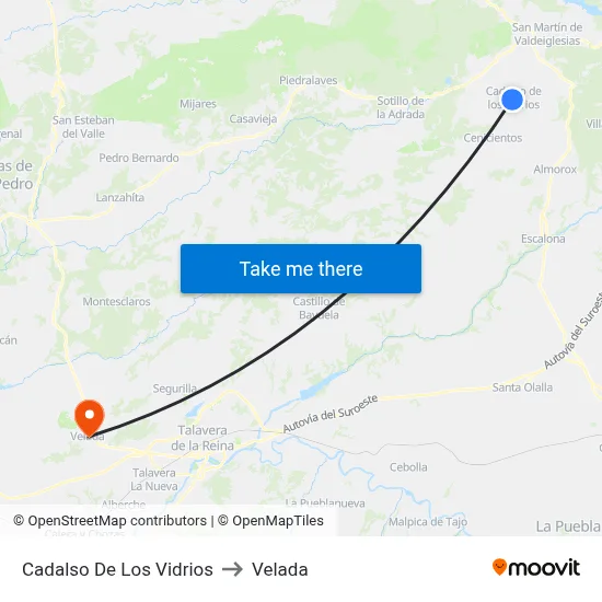 Cadalso De Los Vidrios to Velada map