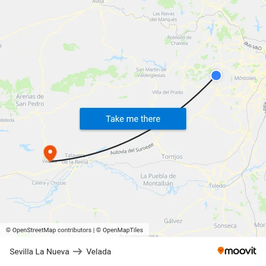 Sevilla La Nueva to Velada map