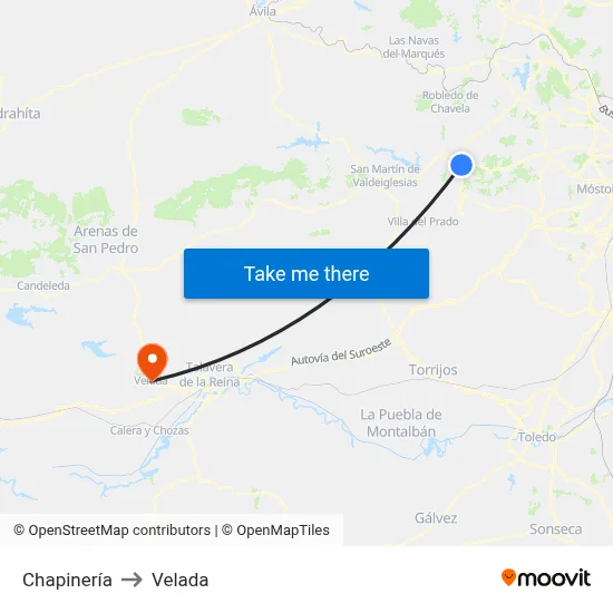 Chapinería to Velada map