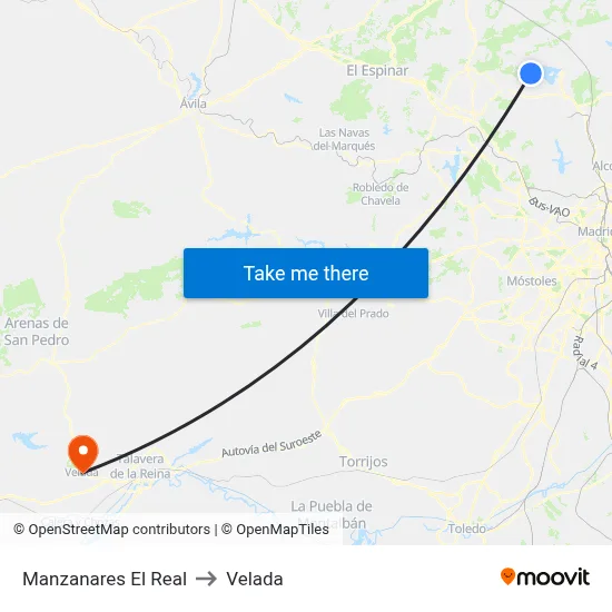 Manzanares El Real to Velada map