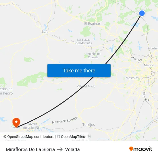 Miraflores De La Sierra to Velada map