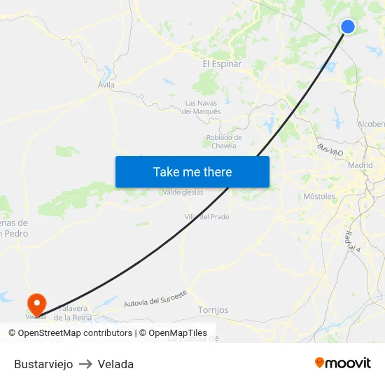Bustarviejo to Velada map