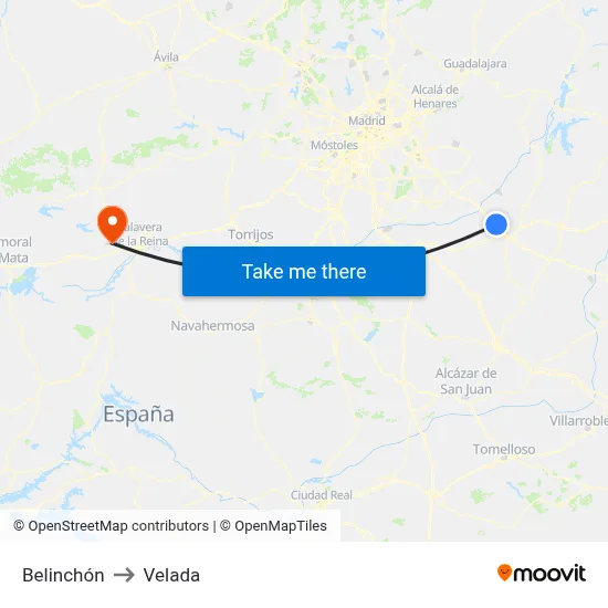 Belinchón to Velada map