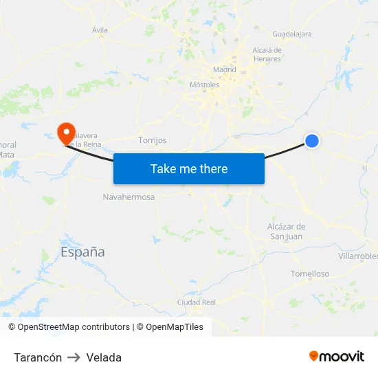 Tarancón to Velada map
