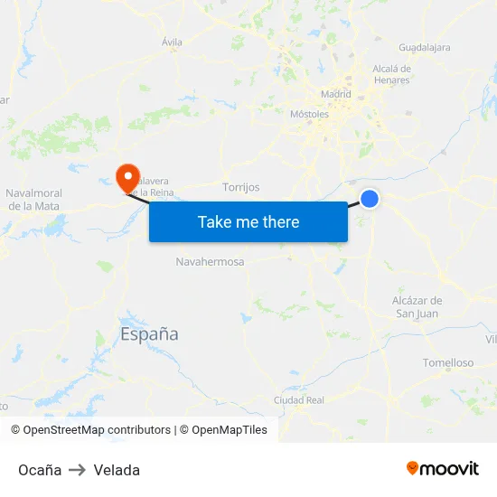 Ocaña to Velada map