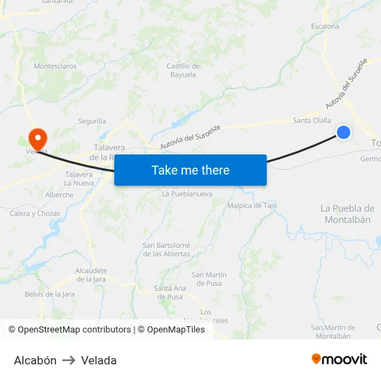 Alcabón to Velada map