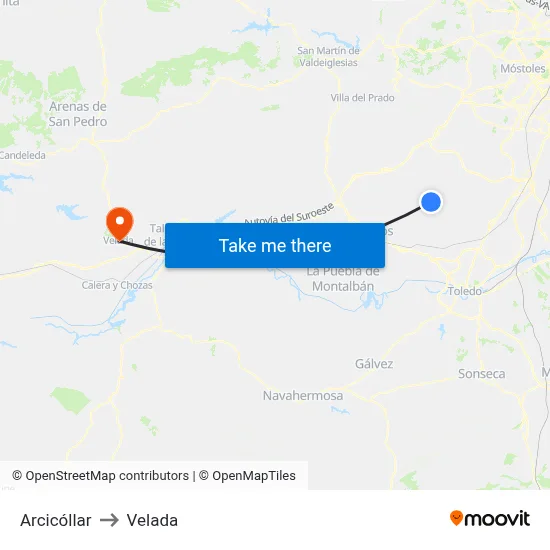 Arcicóllar to Velada map