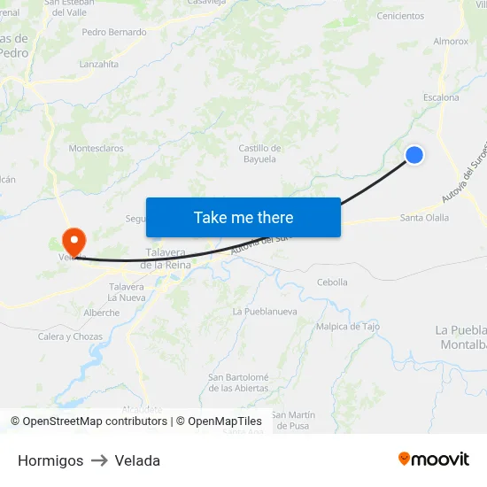 Hormigos to Velada map