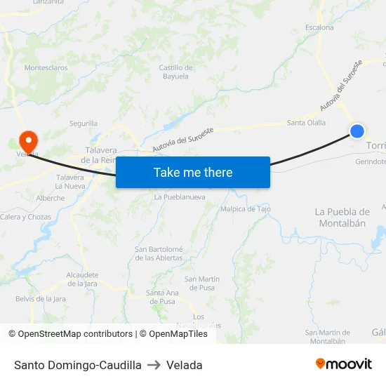 Santo Domingo-Caudilla to Velada map