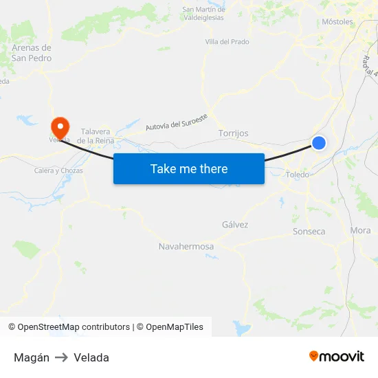 Magán to Velada map
