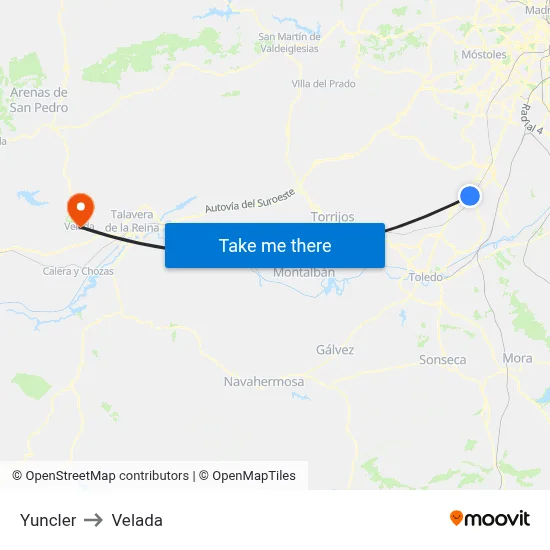 Yuncler to Velada map