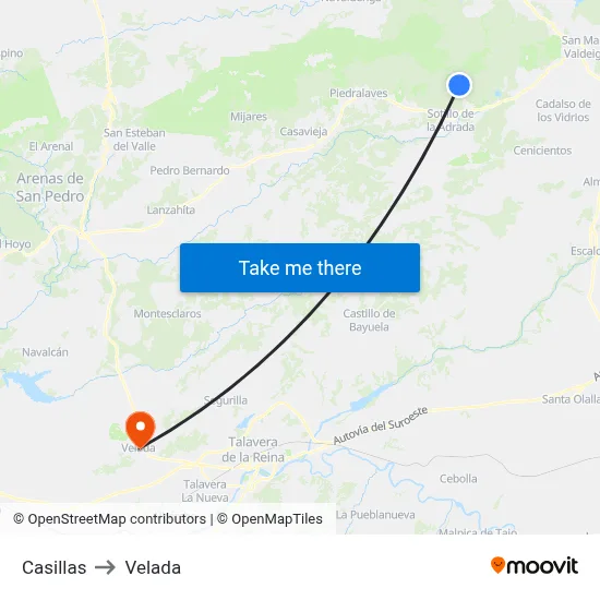 Casillas to Velada map