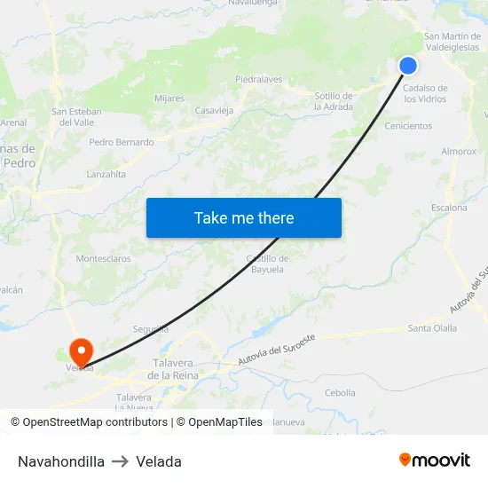 Navahondilla to Velada map