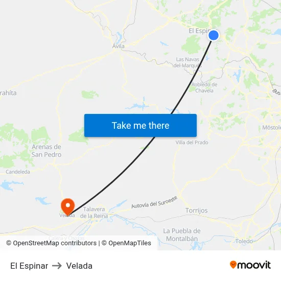 El Espinar to Velada map