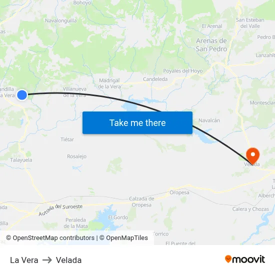 La Vera to Velada map